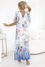 603-3 Airy wrap maxi dress with floral pattern - blue roses-3