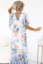 603-3 Airy wrap maxi dress with floral pattern - blue roses-5