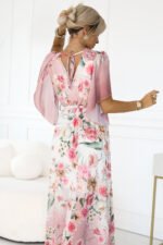 603-4 Airy wrap maxi dress with floral pattern - pink roses-7