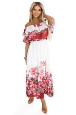 606-1 Long summer dress with a Spanish pattern - floral red ombre pattern-7