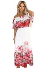 606-1 Long summer dress with a Spanish pattern - floral red ombre pattern-8