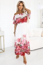 606-1 Long summer dress with a Spanish pattern - floral red ombre pattern-1
