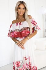 606-1 Long summer dress with a Spanish pattern - floral red ombre pattern-2