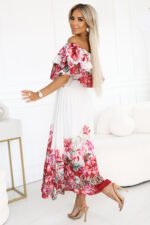 606-1 Long summer dress with a Spanish pattern - floral red ombre pattern-3
