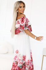 606-1 Long summer dress with a Spanish pattern - floral red ombre pattern-5