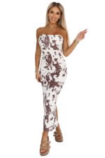 611-1 SAVANNAH strapless fitted dress - brown and white boho pattern-8