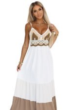 612-1 Long beige and white strapless dress with crochet top - boho-10