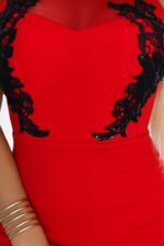 617-3 Long mermaid dress with black lace and mesh - red-6