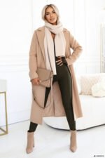 619-2 Comfortable and elegant ribbed women's jumpsuit with a neckline - khaki-14