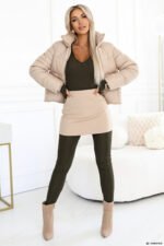 619-2 Comfortable and elegant ribbed women's jumpsuit with a neckline - khaki-11
