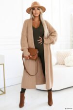 619-2 Comfortable and elegant ribbed women's jumpsuit with a neckline - khaki-16
