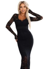 620-1 Evening lace maxi dress with long sleeves - black-8