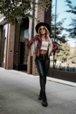 624-2 Short jacket with fringes made of soft eco-leather - burgundy-6