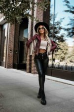 624-2 Short jacket with fringes made of soft eco-leather - burgundy-6