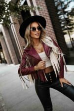 624-2 Short jacket with fringes made of soft eco-leather - burgundy-5