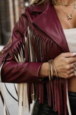 624-2 Short jacket with fringes made of soft eco-leather - burgundy-8