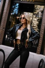 624-3 Short biker jacket with fringes made of soft eco leather - black-5