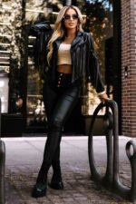 624-3 Short biker jacket with fringes made of soft eco leather - black-7
