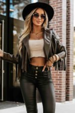 624-4 Short jacket with fringes made of soft eco-leather - chocolate-7