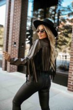 624-4 Short jacket with fringes made of soft eco-leather - chocolate-6