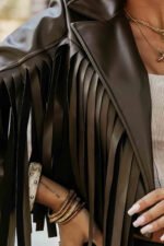 624-4 Short jacket with fringes made of soft eco-leather - chocolate-8