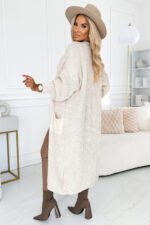 627-1 Cardigan - long sweater cape with pockets - beige-3