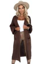 627-2 Cardigan - long sweater cape with pockets - chocolate color-7