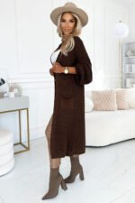 627-2 Cardigan - long sweater cape with pockets - chocolate color-2
