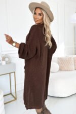 627-2 Cardigan - long sweater cape with pockets - chocolate color-3