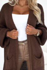 627-2 Cardigan - long sweater cape with pockets - chocolate color-6