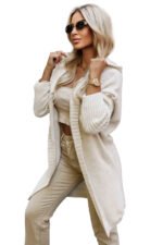 629-1 Comfortable oversized cardigan with a hood and a stylish patch - beige-9