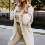 629-1 Comfortable oversized cardigan with a hood and a stylish patch - beige-1