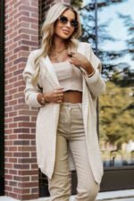 629-1 Comfortable oversized cardigan with a hood and a stylish patch - beige-4