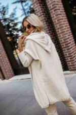 629-1 Comfortable oversized cardigan with a hood and a stylish patch - beige-6