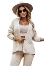630-1 Warm cardigan with pockets and cuffs on the sleeves - beige-11
