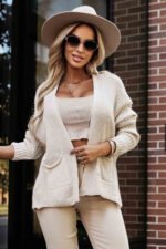 630-1 Warm cardigan with pockets and cuffs on the sleeves - beige-1
