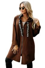 632-2 Casual coat with a zipper and fashionable details - chocolate-9