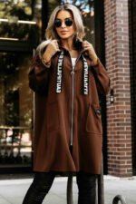 632-2 Casual coat with a zipper and fashionable details - chocolate-7