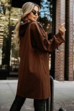 632-2 Casual coat with a zipper and fashionable details - chocolate-6