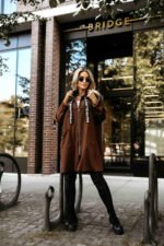 632-2 Casual coat with a zipper and fashionable details - chocolate-3