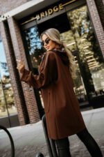 632-2 Casual coat with a zipper and fashionable details - chocolate-2