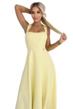 633-3 AURELIA Long Wedding Dress with Slit and Diamond Neckline - Butter Yellow with Glitter-12