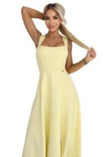 633-3 AURELIA Long Wedding Dress with Slit and Diamond Neckline - Butter Yellow with Glitter-12