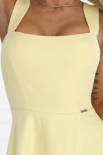 633-3 AURELIA Long Wedding Dress with Slit and Diamond Neckline - Butter Yellow with Glitter-10