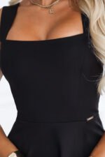 633-8 AURELIA Long dress with a leg slit and square neckline - black-10