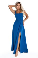 633-9 AURELIA long dress with a leg slit and square neckline - sea green-11