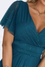 635-1 MELANIA long, shiny dress with a neckline and short sleeves - bottle green-8
