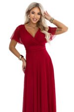 635-10 MELANIA Long glittery wedding dress with neckline and short sleeves - light burgundy-11
