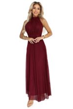 636-1 VERONICA luxurious long dress with a brocade accent and a chic shape - burgundy-7