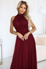 636-1 VERONICA luxurious long dress with a brocade accent and a chic shape - burgundy-2